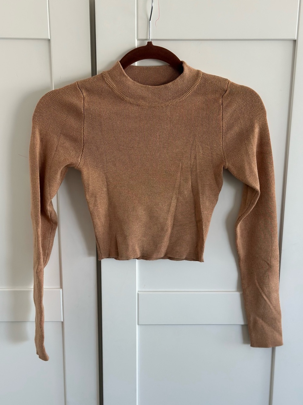Reserved Camel Tan Mock Neck Cropped Sweater Top Size S